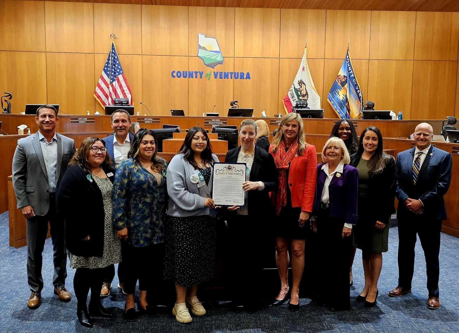 Coalition staff receiving a proclamation from the County of Ventura Board of Supervisors